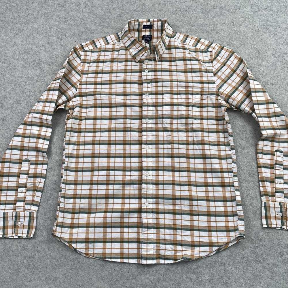 J Crew Shirt Mens Large Multicolor Plaid Flex Oxford Slim Fit Button Up Casual